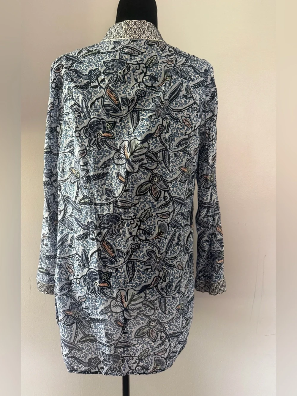 Tory Burch Blue Paisley  100% cotton size M Print Long-Sleeve Blouse
